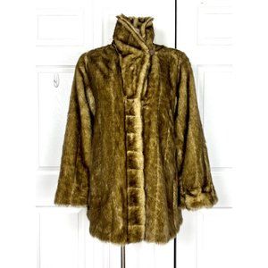Pamela McCoy Collections Mid Length Brown Faux Fur Coat with Pockets Size M